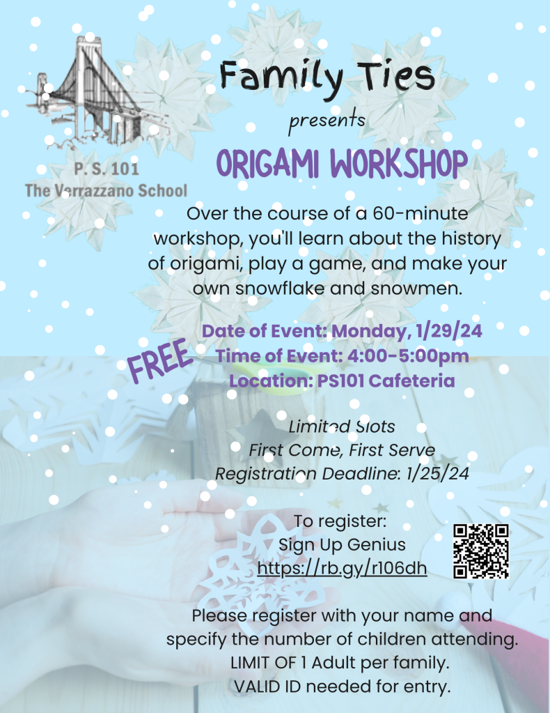 flyer of family ties origami workshop event