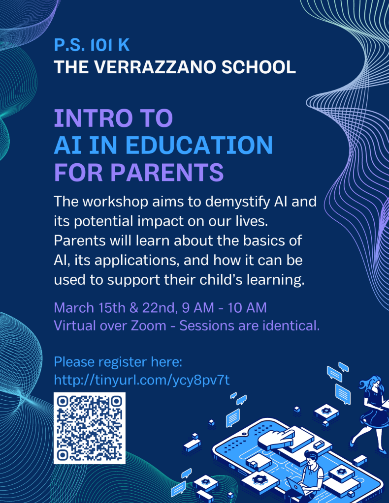 image of flyer for intro to AI in education for parents workshops